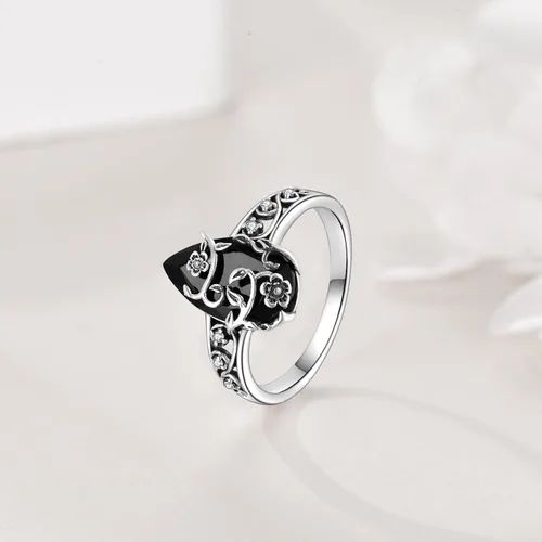 Miniatura 2 de YFN Anillo de turmalina negra de plata de ley, anillos de cristal negro, joyería curativa, protección espiritual, regalos para mujeres y niñas