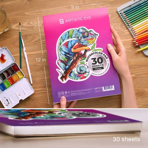 Miniatura 2 de ARTISTIC EYE - Cuaderno acuarela 9x12", 30 hojas, encuadernado con pegamento, papel sin ácidos, 140 lb (300 g/m²), perfecto para la mayoría