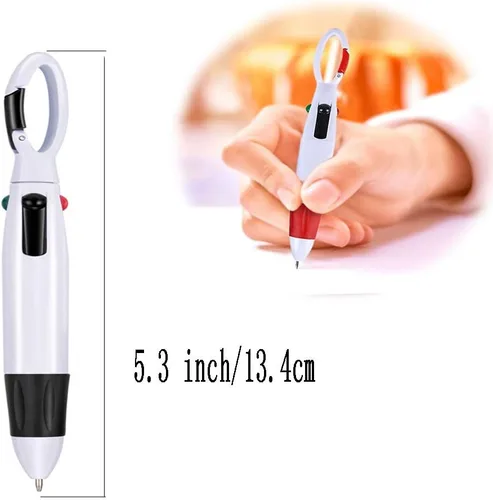 Miniatura 2 de Bolígrafos retráctiles multicolor de 0.028 in, tinta de 4 colores (negro, azul, rojo, verde) en un bolígrafo con mosquetón y llavero en la parte