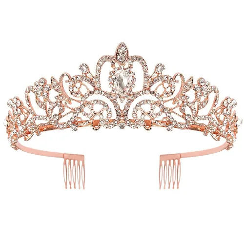 Miniatura 21 de Didder - Diadema con corona de tiara de cristal dorado. Elegante corona con peines para princesa, para mujeres y niñas, ideal para novias, bodas, 02