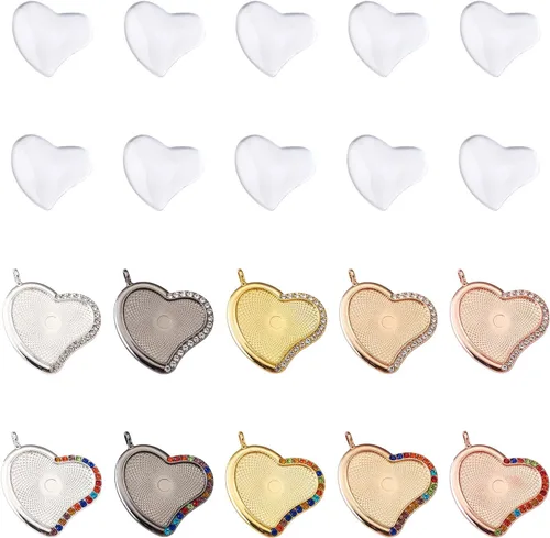 Miniatura 2 de Craftdady 20 bandejas colgantes de bisel de diamantes de imitación de corazón, base de camafeo, ajuste de cabujón, dijes en blanco de 1.831 x 1.575