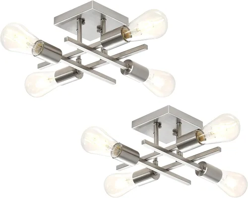 Miniatura 17 de Lámpara de techo industrial de 4 luces, semiempotrada, moderna lámpara de araña de níquel cepillado, lámpara de techo Sputnik con base de bombilla