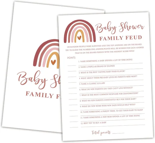 Miniatura 25 de Family Feud - Juego de baby shower, paquete de 30 tarjetas, clave de respuestas, decoraciones de género neutro, suministros de juego