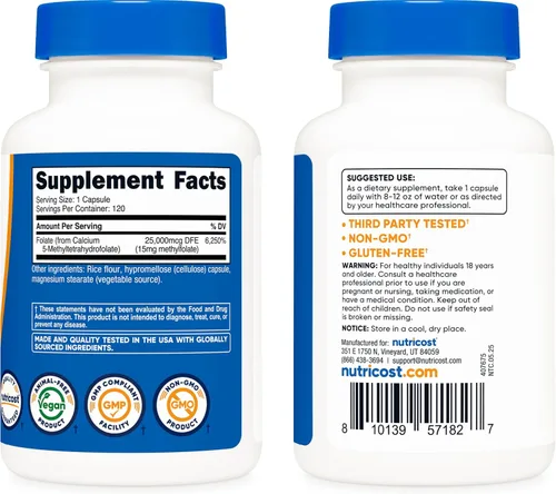 Miniatura 4 de Nutricost L-Metilfolato 15 mg, 120 Cápsulas (5-MTHF) - Vegano, Sin OMG, Sin Gluten