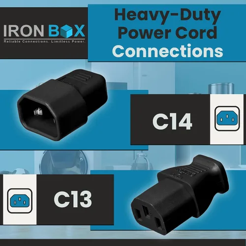 Miniatura 2 de IronBox Electric - Cable de Alimentación C14 a C13 de Servicio Pesado, 15A, 250V, Cable de Extensión para Computadora 14/3 AWG - Cables