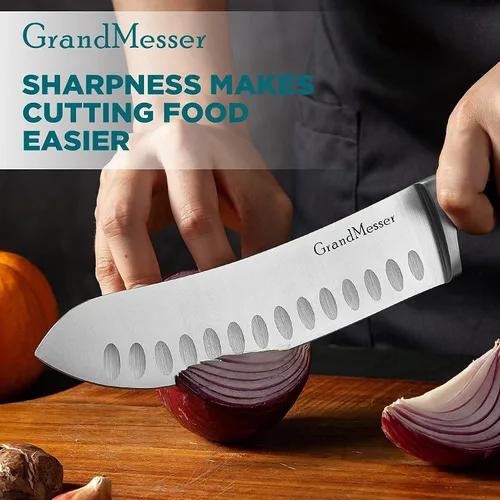 Miniatura 6 de Cuchillo de carnicero, cuchillo de punta redondeada de 7 pulgadas, forja de acero inoxidable alemán de alto carbono, mango ergonómico ABS triple