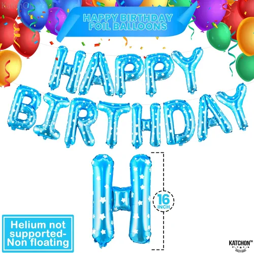 Miniatura 4 de KatchOn Cartel y globos de feliz cumpleaños azul claro – Cartel de lunares de 16 pulgadas para decoración de cumpleaños azul de niña Estrella azul