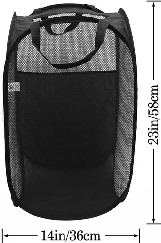Miniatura 2 de AQQA Juego de 9 cestas de malla para la ropa sucia, negro/blanco/azul, asas duraderas, plegable, construcción de malla resistente, ideal para niños