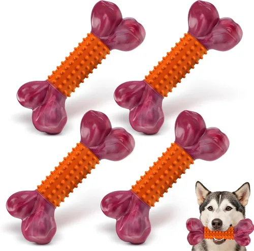Miniatura 18 de Juguetes resistentes para perros masticadores agresivos de raza grande, hueso para masticar con sabor a tocino, juguete masticable de nailon y goma