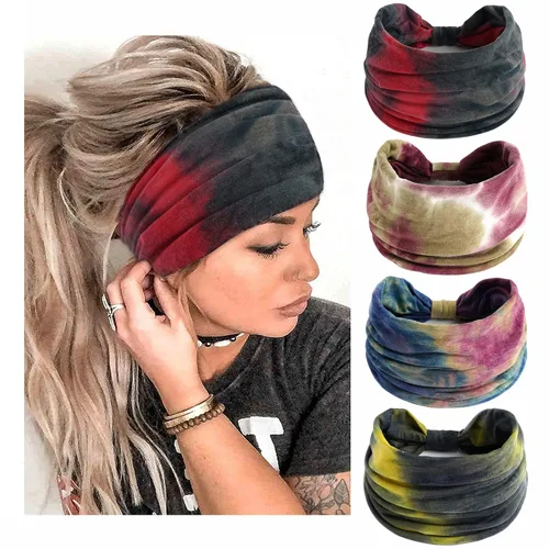 Miniatura 18 de Diademas bohemias para mujer, bandas anchas elásticas para el cabello, bandas para la cabeza anudadas, bandas para la cabeza turbante para yoga