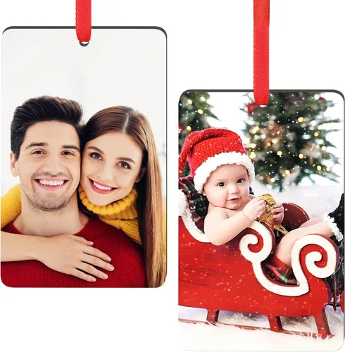 Miniatura 37 de Paquete de 4 adornos de Navidad personalizados 2025 de cerámica personalizada con foto y texto para decoración de árbol de Navidad, primera Navidad