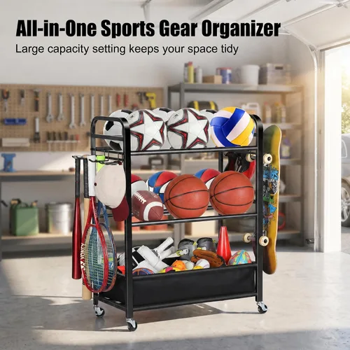 Miniatura 3 de EXTCCT Estante de baloncesto, soporte de entrenamiento de tiro de baloncesto, almacenamiento de equipo deportivo con ruedas, soporte organizador
