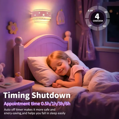 Miniatura 3 de Lightess Aplique de pared rosa que funciona con pilas para habitación de niñas, lámpara de pared LED regulable con forma de estrella, lámpara