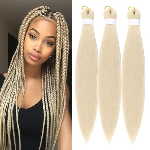 Miniatura 16 de Extensiones de cabello trenzado preestiradas para mujer, trenzas de caja, suave, sintético, sin nudos, textura Yaki, ajuste de agua caliente