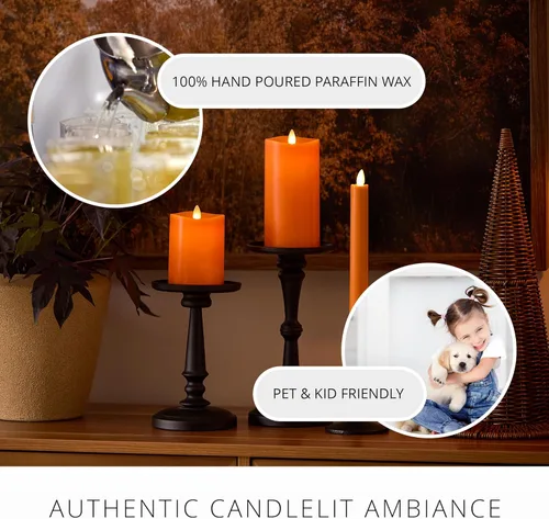 Miniatura 4 de Luminara Vela LED parpadeante sin llama, funciona con pilas con función de temporizador, pilar naranja rojizo de 3 x 6.5 pulgadas, cera real, sin