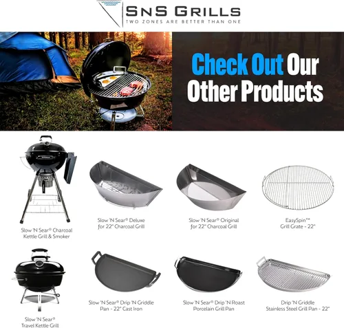 Miniatura 8 de SnS Grills - Inserto original patentado de Slow 'N Sear – Cesta de carbón de acero inoxidable con depósito de agua integrado para ahumar bajo