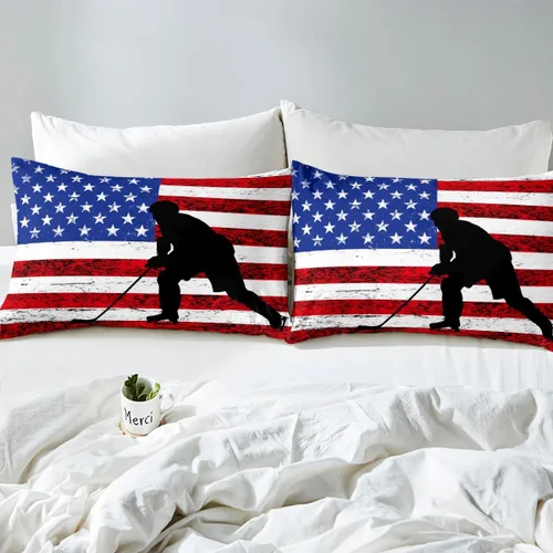 Miniatura 8 de Erosebridal American Flag Fitted Sheet Twin, Hockey Bedding Set United States Sports Games Bed Sheets for Kids Boys Teens Bedroom, Red White