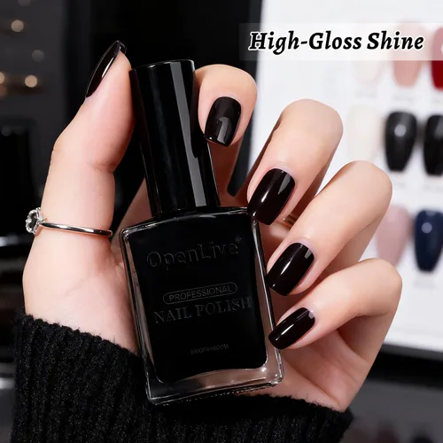 Miniatura 4 de OpenLive Esmalte de uñas negro de 0.6 fl oz, gran volumen, secado rápido, secado rápido y de larga duración, arte de uñas de color para bricolaje