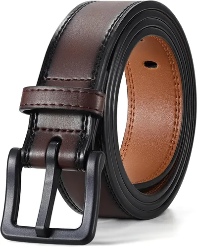 Miniatura 11 de XZQTIVE Cinturón de cuero hipoalergénico sin metal para hombre, cinturón de cuero para jeans y vestido, sin níquel, con hebilla negra