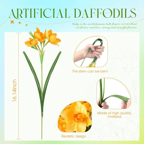 Miniatura 3 de 30 flores artificiales de narcisos de 16.4 pulgadas, flores artificiales de primavera para decoración del hogar, flores decorativas