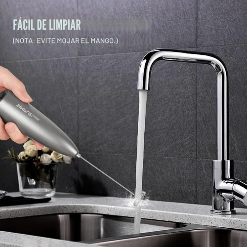 Miniatura 6 de SimpleTaste Espumador de leche de mano que funciona con baterías, eléctrico, fabricante de espuma, mezclador de bebidas con batidor de acero Gris