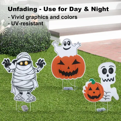 Miniatura 2 de Letreros iluminados para patio, accesorios de Halloween, estacas de patio, calabaza, fantasma, letrero de patio con estacas para decoraciones
