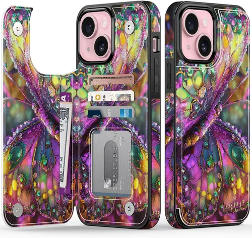 Miniatura 66 de FUNMIKO Funda tipo cartera para iPhone 13 con tarjetero, bloqueo RFID, protección de grado militar y obras de arte impresas con rayos UV, cierre