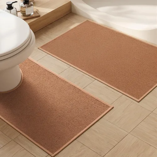 Miniatura 43 de YIHOUSE Juego de 2 tapetes de baño, color beige, ultrafino, absorbente, antideslizante, para baño, lavable, ducha, lavabo, lavandería