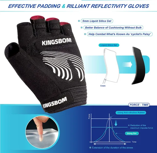 Miniatura 3 de KINGSBOM Guantes de ciclismo transpirables, guantes de bicicleta que absorben los golpes con almohadilla de gel de silicona ligera, guantes