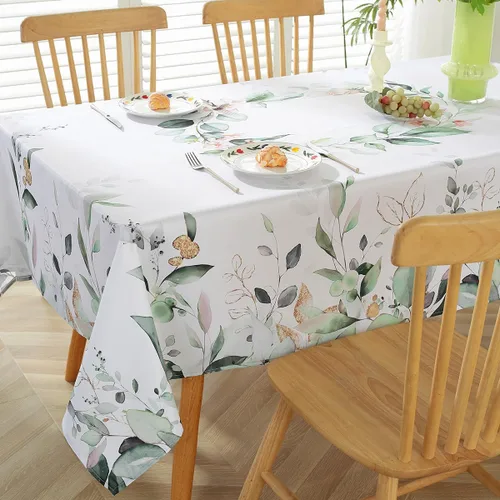 Miniatura 4 de SASTYBALE Mantel cuadrado de primavera y verano de 52 x 52 pulgadas, diseño de hojas de eucalipto en acuarela, mantel de tela lavable sin arrugas