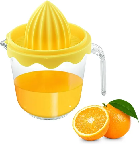 Exprimidor de cítricos y naranja, exprimidor manual de limón, prensa de lima, tapa antideslizante, escariador de rotación con colador y recipiente