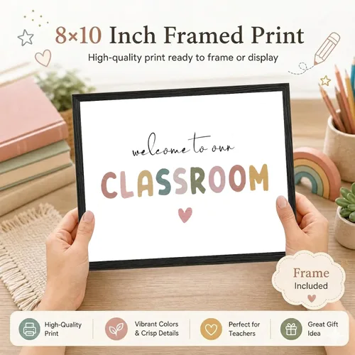 Miniatura 2 de OFlyDesigns Bienvenido a Nuestro Aula Decoración Boho para el Aula, Arte de Pared Arcoíris, Regalo para Maestros, Arte de Pared para Escuela