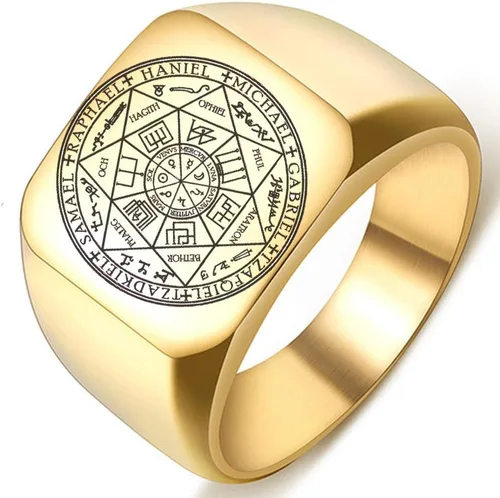 The Seals of the Seven Arcángeles Protección Amuleto Seal Salomon Kabbalah Mens Womens Stainless Steel Polished Ring