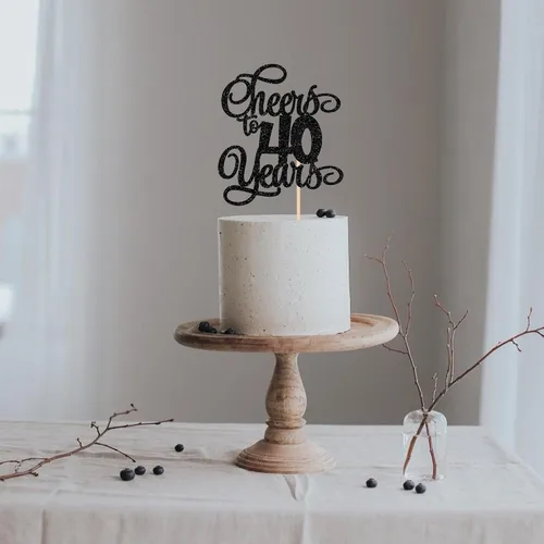 Miniatura 5 de 1 pieza de decoración para tartas de 40 años con purpurina para pastel de 40 años, 40 años, decoración fabulosa para tartas de cumpleaños de 40 Negro