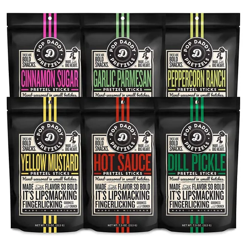 Miniatura 11 de Pop Daddy - Palitos de pretzels saborizados, pretzels gourmet saludables, paquete variado de 7.5 onzas, paquete de 3, ajo parmesano (2) y mostaza