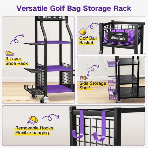 Miniatura 6 de Organizador de almacenamiento de bolsas de golf, soporte de almacenamiento para bolsas de golf y otros accesorios de equipo de golf, estante