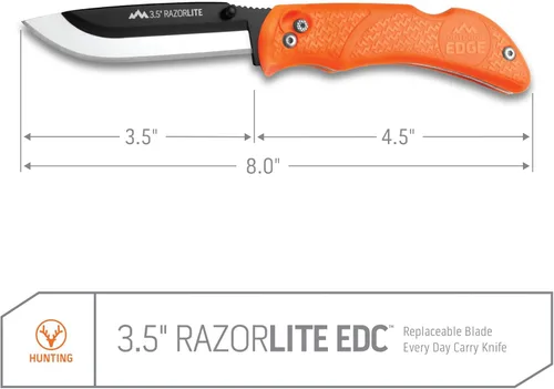 Miniatura 4 de Cuchillos Outdoor Edge RazorPro L de caza con cuchilla reemplazable de afeitar ultraafilada, mango naranja antideslizante TRP, funda para cinturón