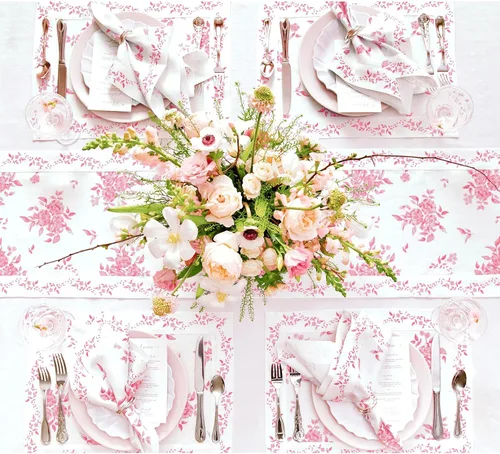 Miniatura 3 de Solino Home Camino de mesa con estampado floral rosa de 36 pulgadas, camino de mesa de lino 100% puro de 14 x 36 pulgadas para primavera, verano