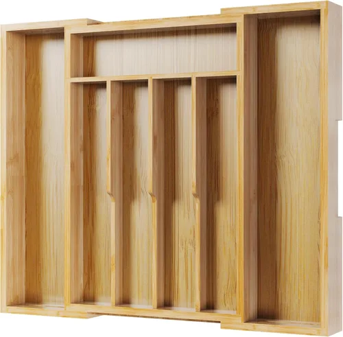 Miniatura 8 de Kitsure Organizador de cubiertos – Organizador de cajones de cocina de bambú expandible para utensilios de cocina y cubiertos, organizadores de Negro