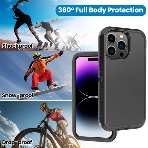 Miniatura 6 de Funda para iPhone 14 Pro con 2 protectores de pantalla, resistente protección contra caídas a prueba de golpes, cuerpo completo, 3 capas, militar