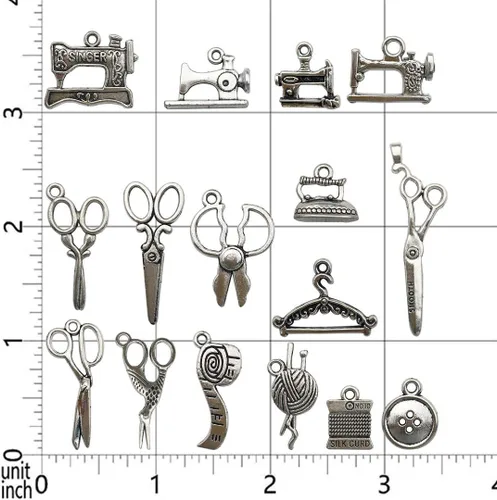 Miniatura 5 de Youdiyla Colección de 68 dijes de costura plateados, mezcla de hilo de tijera antiguos, hilo de tijera, colgante, suministros de metal, hallazgos