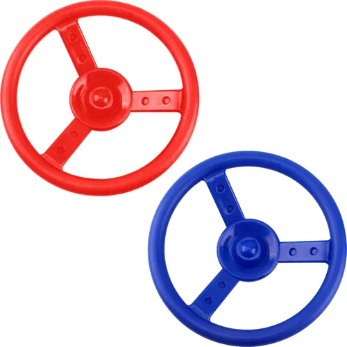 Juego de 2 volantes de plástico pirata con herramientas de montaje para niños, parque infantil, gimnasio al aire libre (azul, rojo)