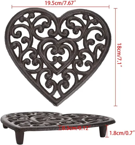 Miniatura 3 de Sumnacon 2 salvamanteles de hierro fundido de 7.7 pulgadas, almohadillas de metal rústico resistente, salvamanteles vintage para encimera de cocina