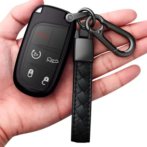 Funda compatible con llavero de cuero para Jeep con llavero de cuero TPU suave para llave inteligente Grand Cherokee Renegade Chrysler 200 300 Dodge