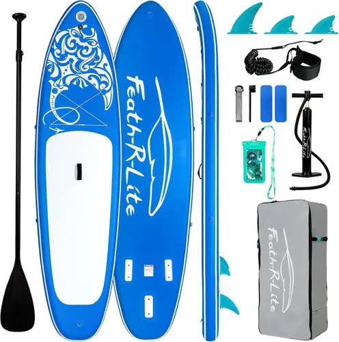 Miniatura 9 de FEATH-R-LITE Tabla de remo inflable para adultos SUP con bomba de accesorios premium, pala ajustable, correa, tres aletas, mochila