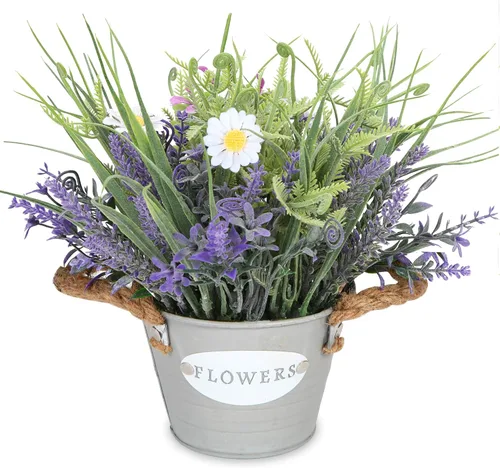 Plantas falsas de lavanda moradas en maceta de 10 pulgadas de alto, plantas artificiales en maceta para el hogar, sala de estar, patio, mesa de Flor