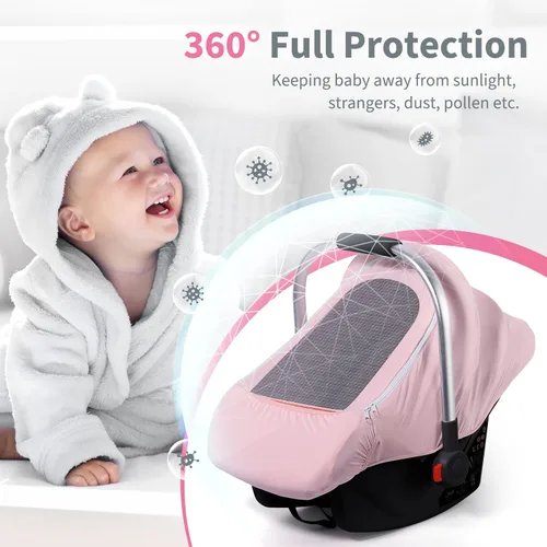 Miniatura 2 de Fundas de asiento de coche para bebé, funda de asiento de automóvil de verano para bebé con ventana de malla transpirable ajustable y bolsillo