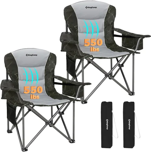 Miniatura 22 de KingCamp Silla plegable de campamento de gran tamaño, resistente 450 libras con soporte lumbar, asiento acolchado con soporte para tazas y bolsa