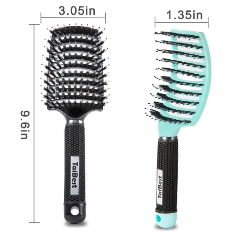 Miniatura 4 de Juego de cepillos de cerdas de jabalí – Cepillo desenredante para cabello seco, húmedo para cabello fino, grueso y rizado, cepillo de pelo curvado