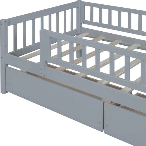 Miniatura 6 de Bellemave Marco de cama individual con rieles para niños, marco de cama individual con cajones para niños/niñas/adultos, color gris